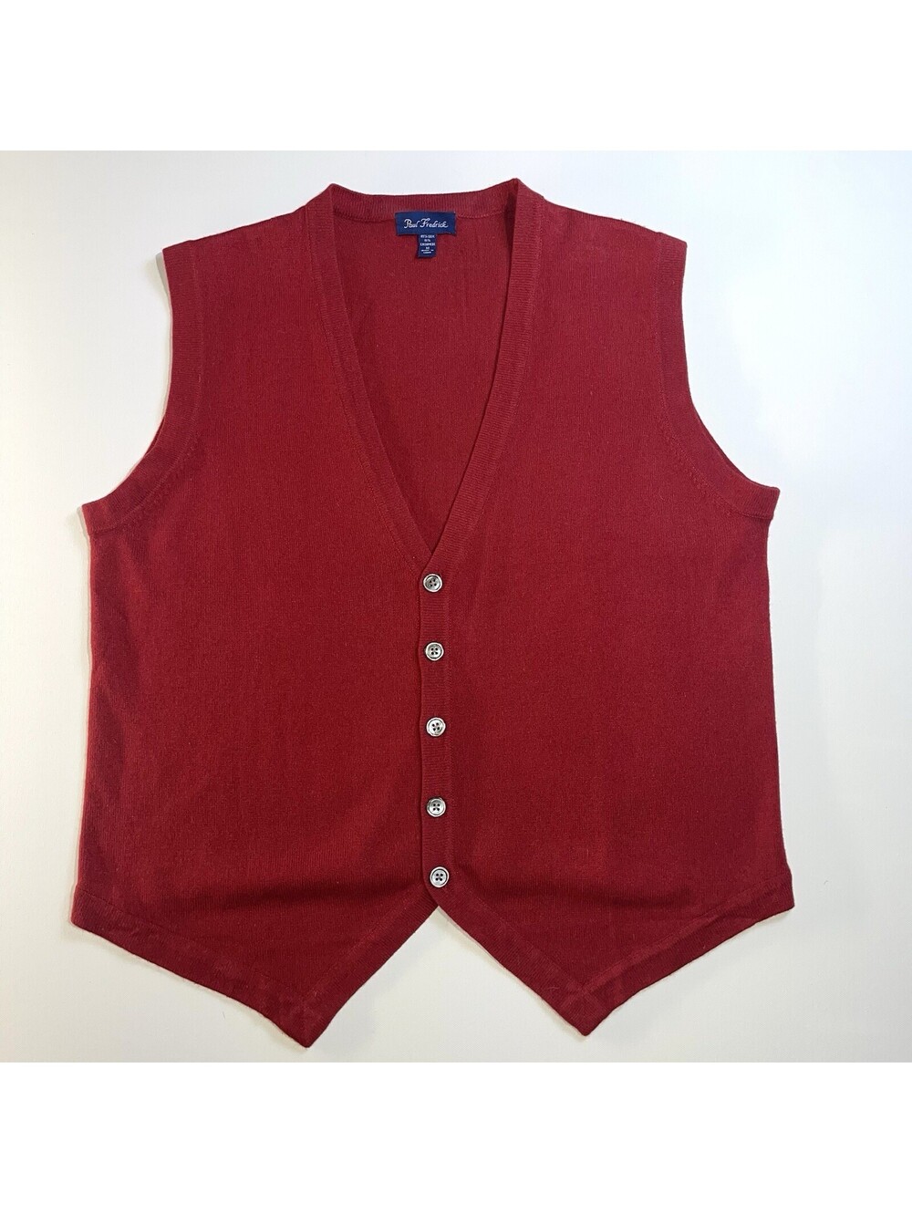 Paul Fredrick Men M Red Cashmere Silk Blend Button Front Sweater Vest Preppy
